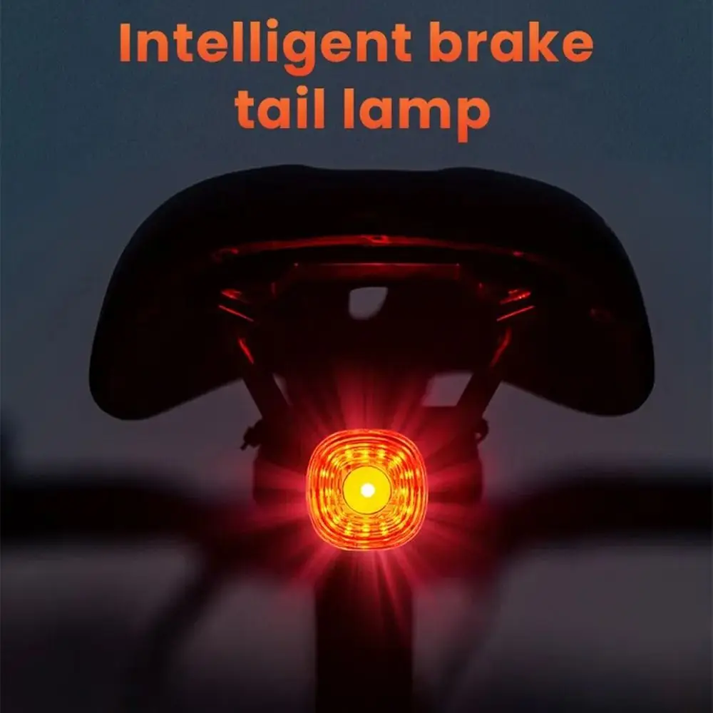 Rechargeable Smart LED Bike Brake Tail Light IP66 Waterproof 6 Modes Mountain Helmet Warning Light Type-C Stop Signal