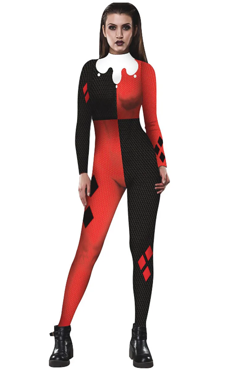 Evil Clown Jumpsuit Funny Costume Catsuit Women Devil Wicked Outfit Halloween Cosplay Horror Sinister Jester Bodysuit For Adult - Image 3