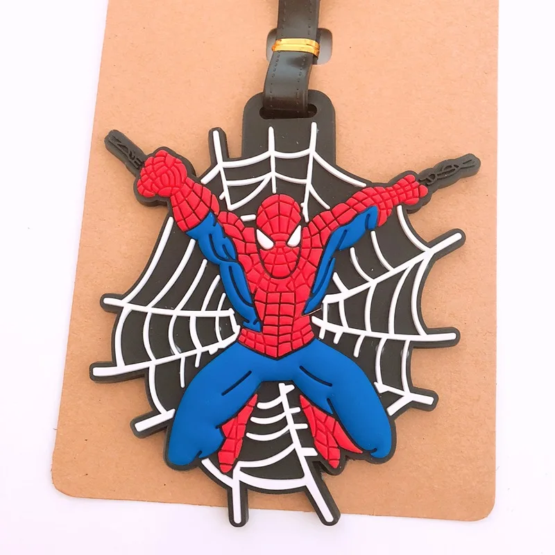 Etiqueta de PVC para equipaje, etiqueta portátil de dibujos animados de Anime, Spiderman, Maleta, accesorios de viaje