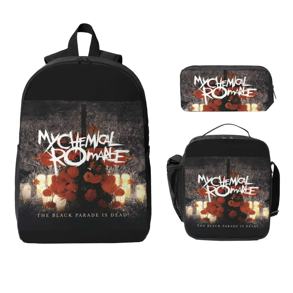 

Mcr Band Punk Rock My Chemical Romance Backpack Boys Girls BookBag School Bag Shoulder Bags 3ps Insulated Lunch Bag Pencil Case