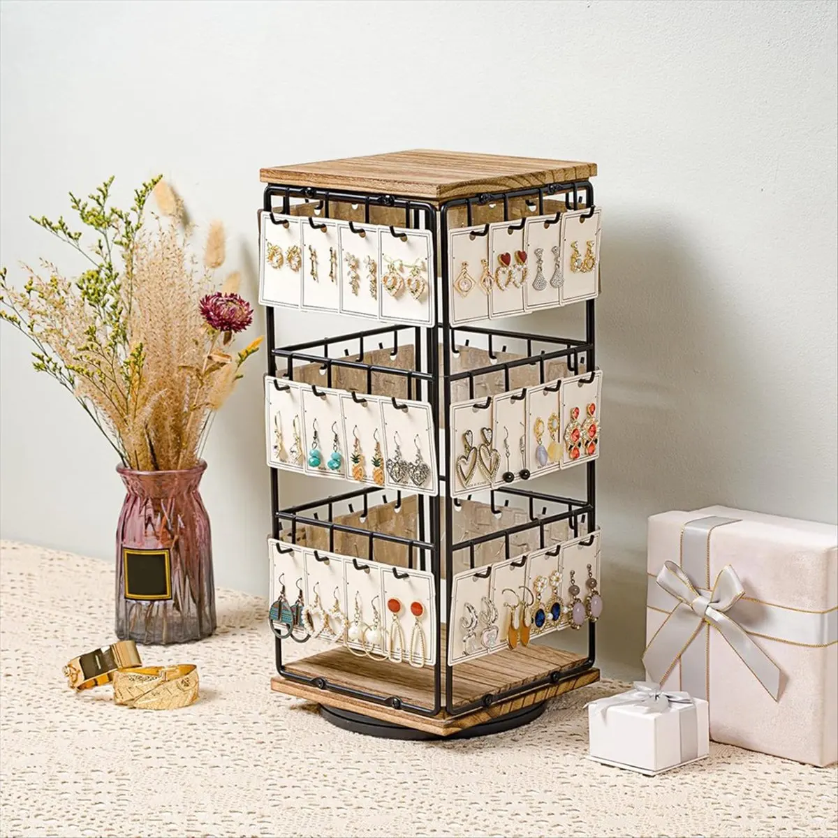 ABZJ 360 Rotating Earring Display Stands for Selling, Earring Rack Display Holder Stand, for Vendors Selling Earring Cards