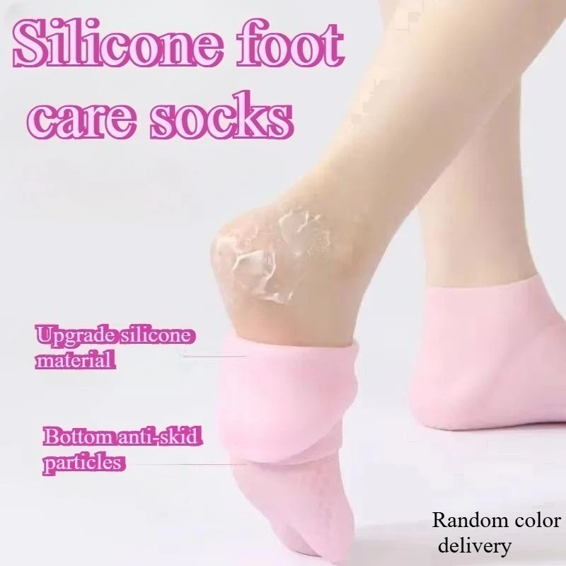 Moisturizing Anti-Crack Foot Socks with Non-Slip Silicone Gel, Random Color, Reusable Heel Care Socks for Dry Cracked Feet Gift