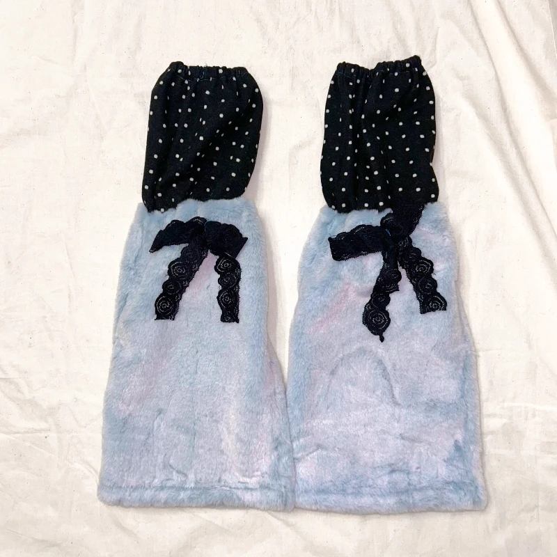Original Design Y2K Polka Dot Splicing Plush Light Blue Women's Sock Covers Winter Sweet Versatile Warm Foot Leg Warmers Ladies