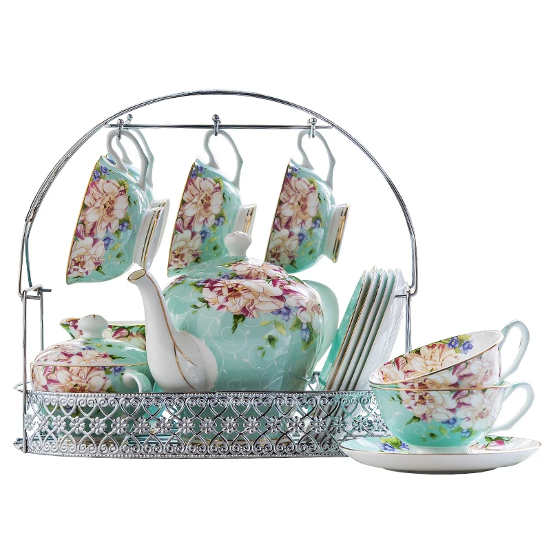 European luxury ceramic coffee cup set 6 pieces with dish spoon  mug milk tea coffee green drink 600ml gift