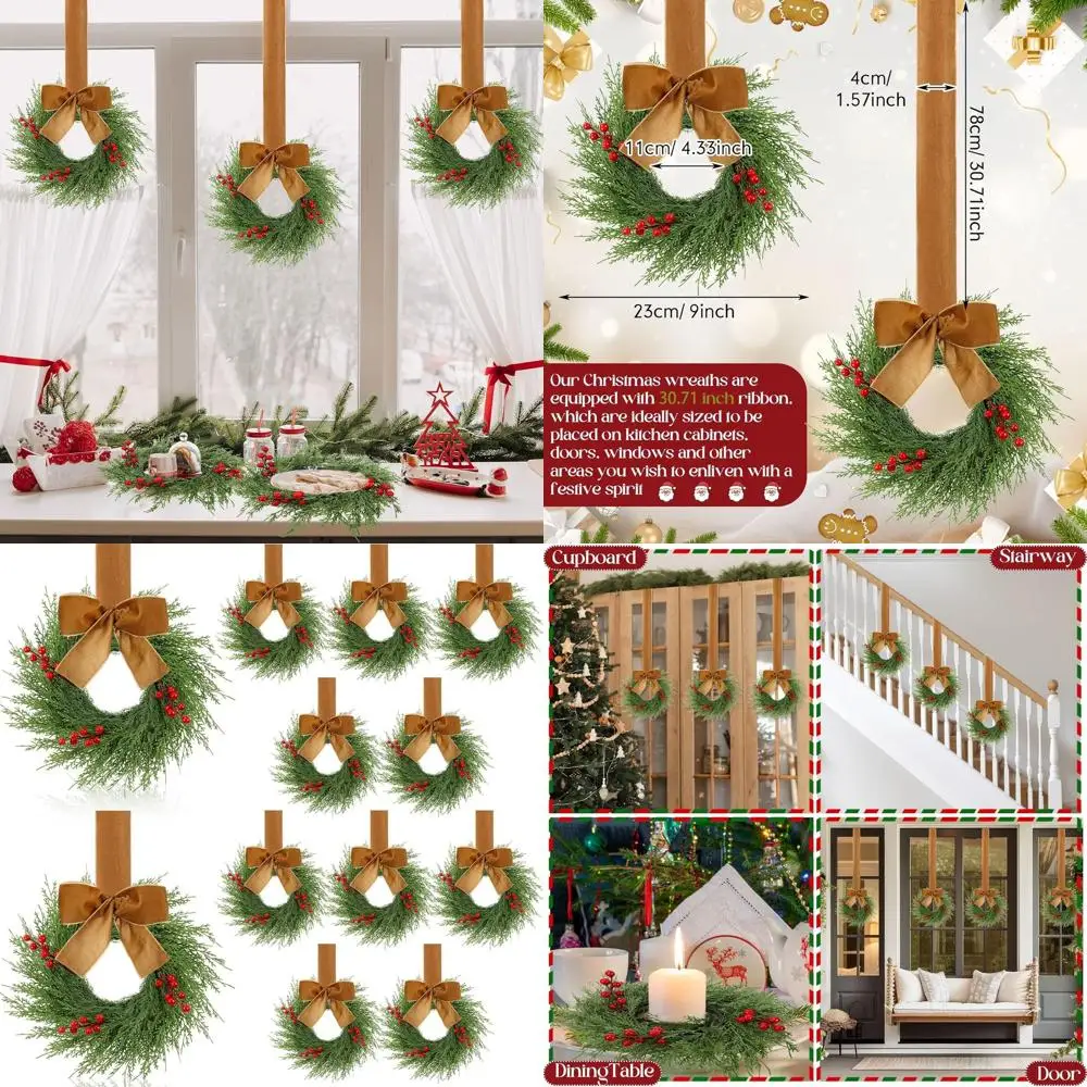 

Набор из 12 мини-рождественских кухонных венков с клетчатыми бантами и искусственной зеленью для двери, крыльца, стены или окна (хаки)