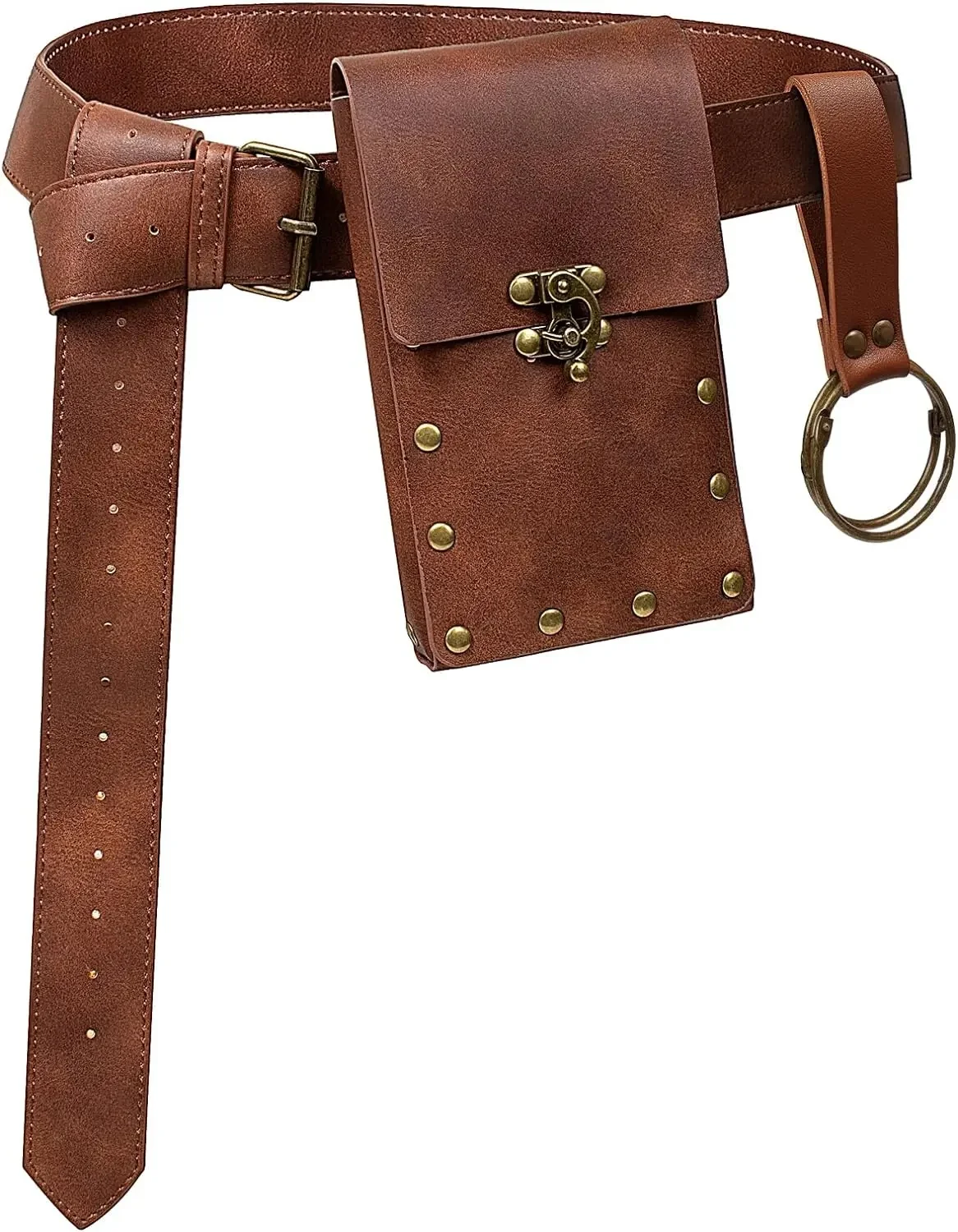 5PCS Renaissance Costume Accessories Leather Waist Belt with Bag Drawstring Coin Pouch Cork Potion Bottle Skirt Hike Clip for Cosplay image 4