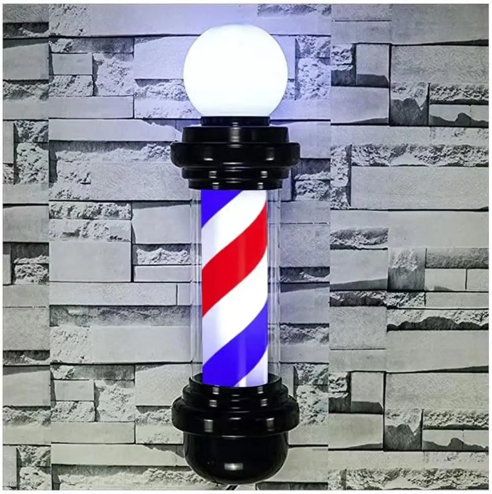 

27'' Wall-Mounted Barber Pole LED Light, Red White Blue Stripes, Waterproof, for Salon