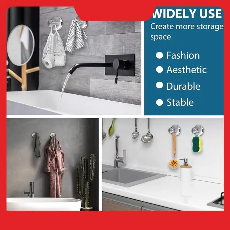 2PCS Suction Cup Hooks For Shower, Wall Suction Cup Hooks No-Drill Hooks For Bathrooms Wall, Glass Door, Mirror