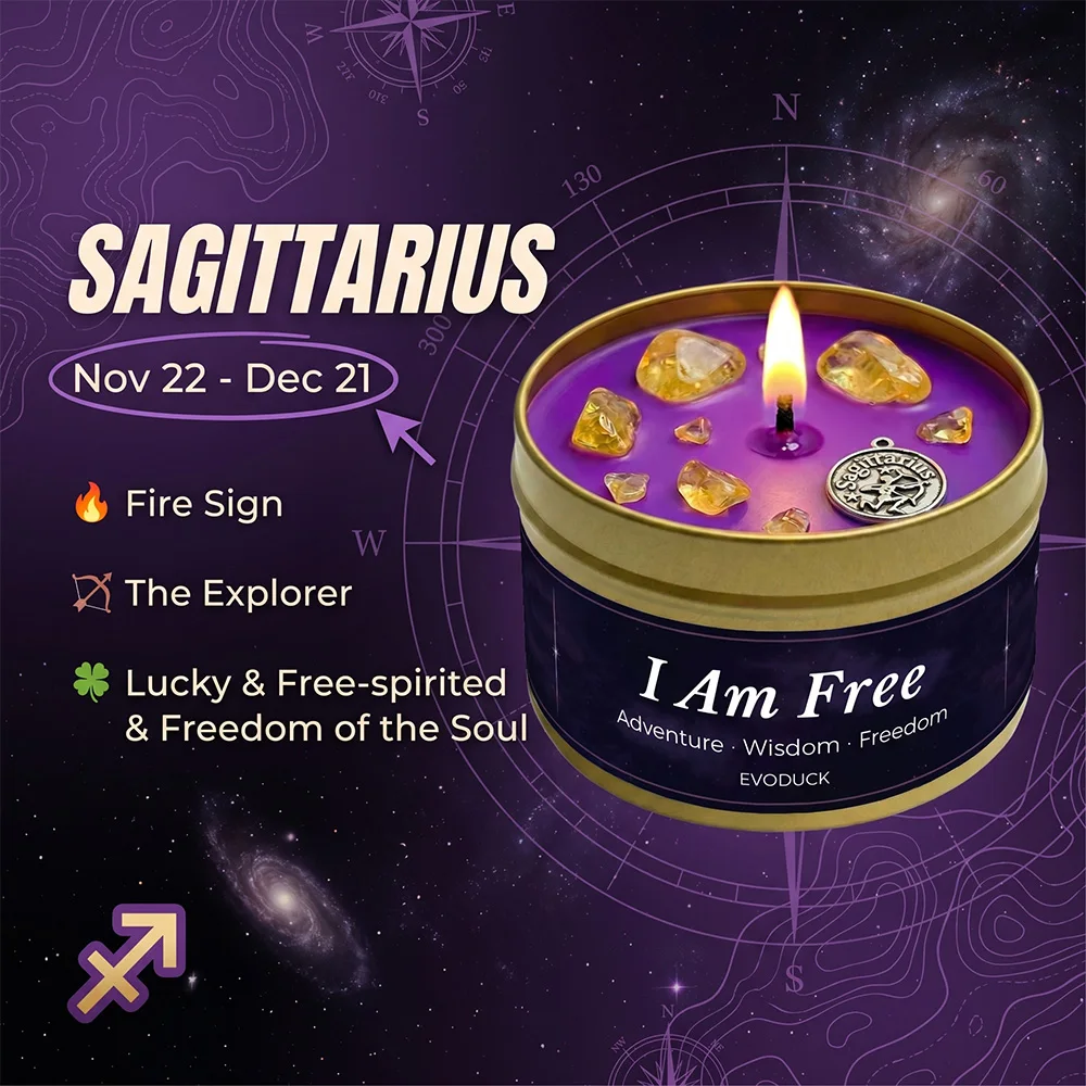 Sagittarius Zodiac Scented Candle, Saffron Sandalwood, Constellation Aromatherapy Candle in Tin, Home Fragrance Decor Gift, 3oz