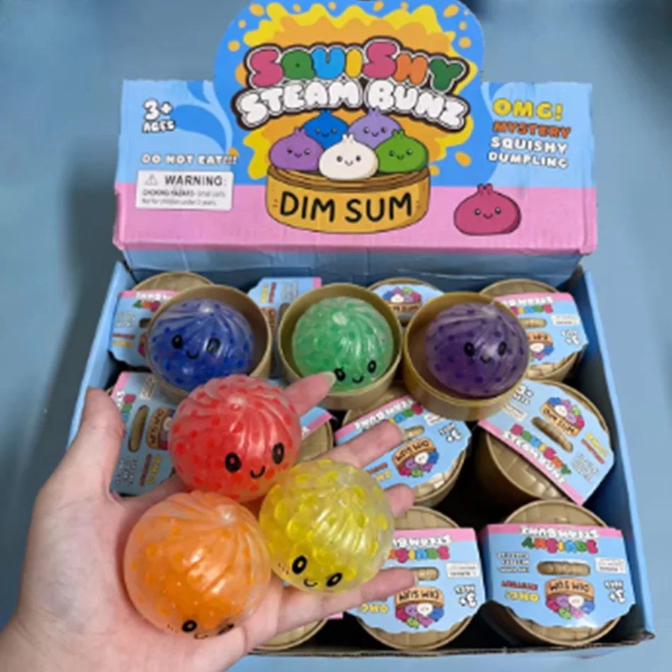 New Product Glitter Dumpling Squishy Toy with Mini Box, Transparent Sensory Squeeze Fidget Toy for Stress Relief