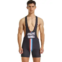 TAUWELL Men Bodysuit Undershirts Wrestling Singlet Bodybuilding Jumpsuit Shorts Gym Fitness Workout Leotard One-piece Vest