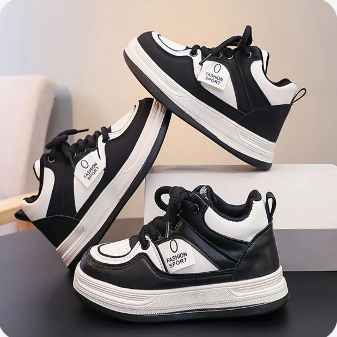 Kids'Casual Shoes PU Leather Color Blocking Fashion Winter Sports Shoes For Children Warm Anti-slip Black Shoes Size 30-37