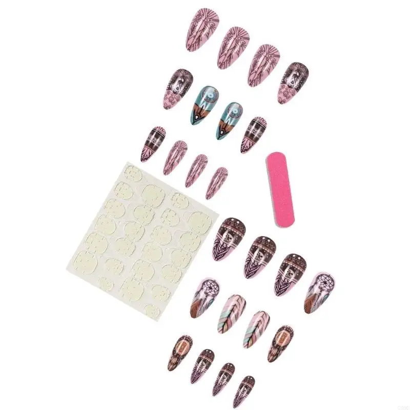 G99E 24pcs قصيرة اللوز المزيف المظهل على الأظافر الأظافر الاصطناعية هدايا الأظافر الخاطئة