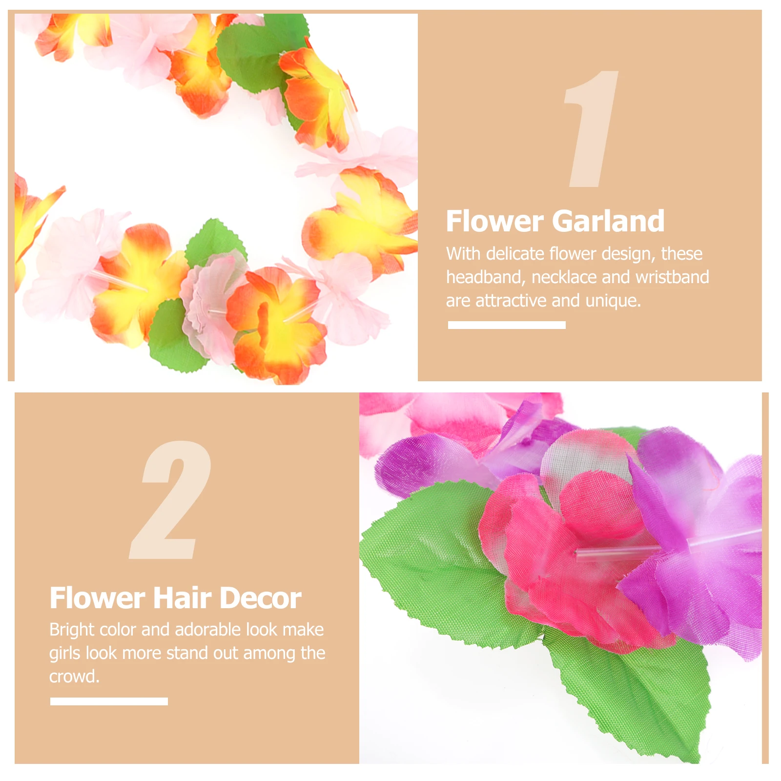 

4 комплекта цветочных повязок для волос для девочек, браслеты с цветочным принтом, ожерелье, повязки на голову для свадебной вечеринки, Гавайский декор, легкие тканевые аксессуары