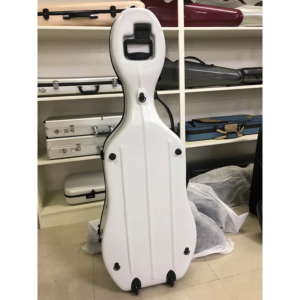 Fiberglass Cello Box with Wheels, Handheld Buckle, 4/4 Size, Hard Shell Pressure Resistant, Instrument Storage and Transport Box