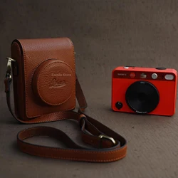 fashion handwork custom Real Genuine leather cowhide Digital case Bag box Cover for LEICA sofort 2 Camera Bag Skin straps