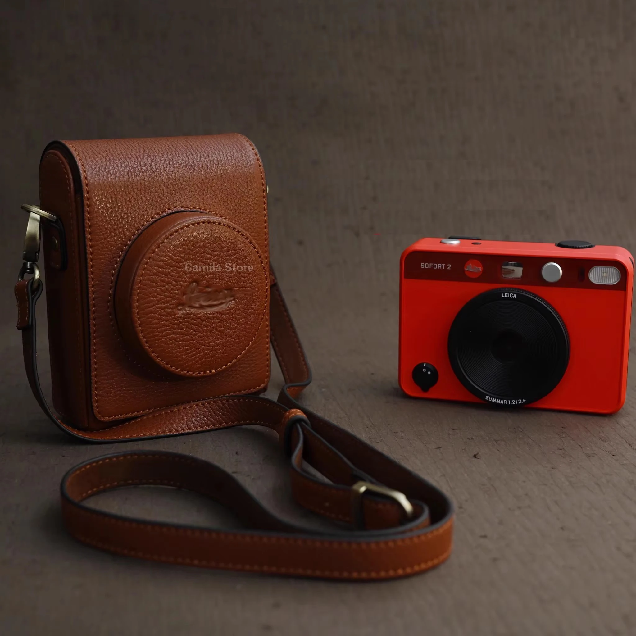 fashion handwork custom Real Genuine leather cowhide Digital case Bag box Cover for LEICA sofort 2 Camera Bag Skin straps