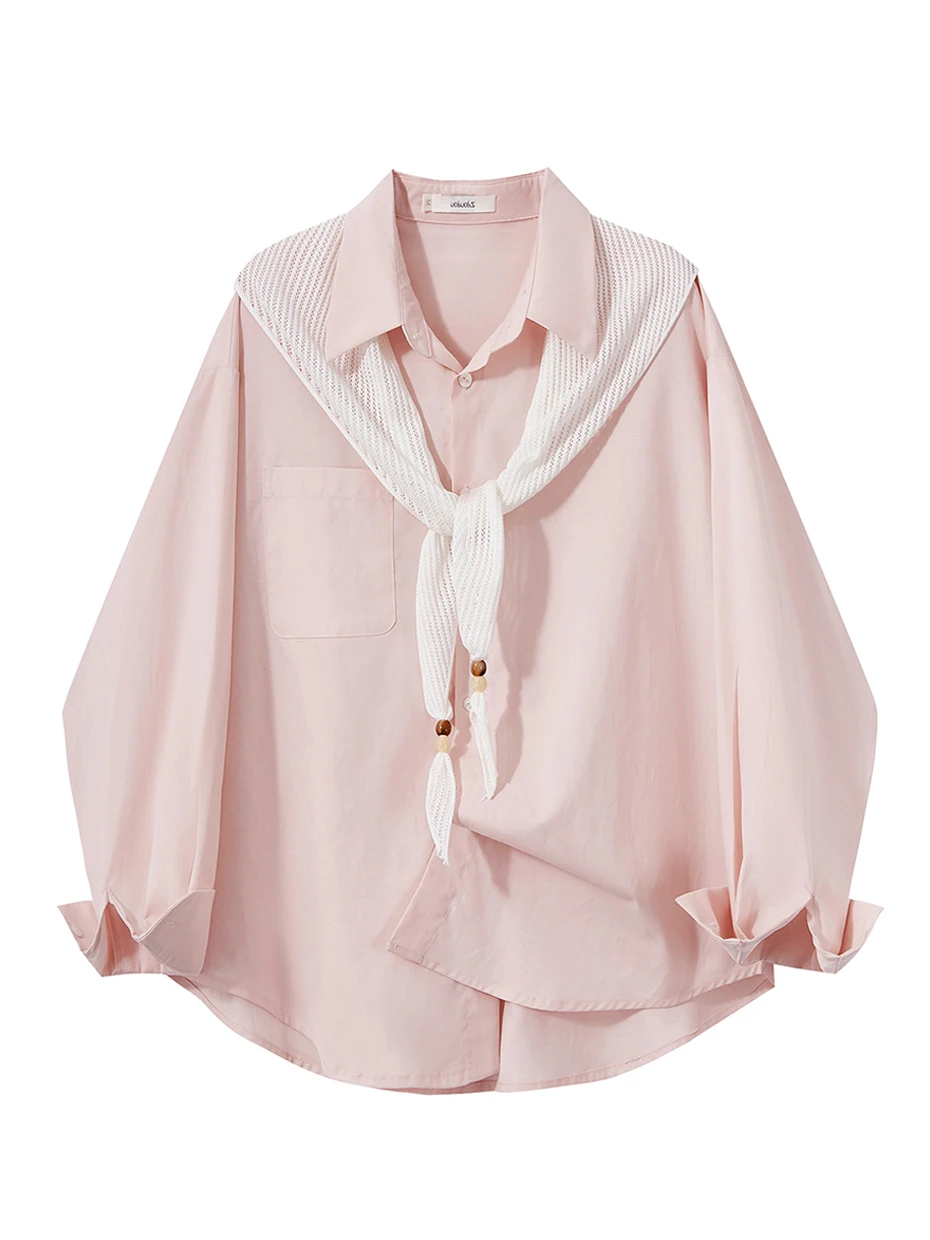 

Розовая рубашка с шалью, женская модная повседневная приталенная блузка, элегантный кардиган с длинными рукавами на пуговицах, весенняя коллекция премиум-класса.