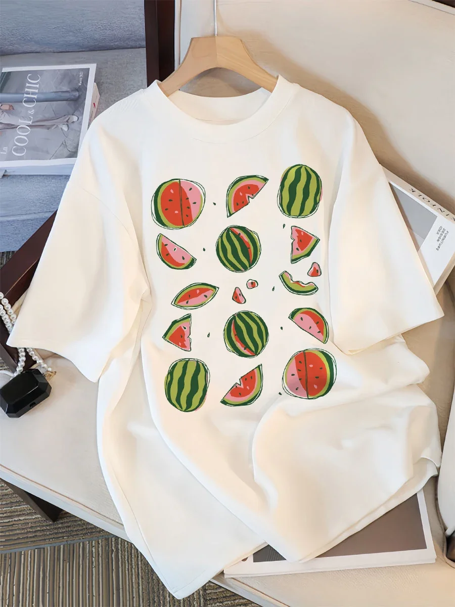 Delicious Watermelon Cut Open Print T-Shirt Women Street T Shirts O-Neck Oversize Clothes Casual Summer Short Sleeve Personality