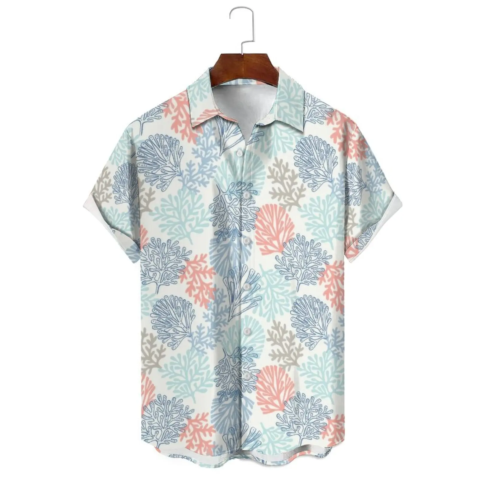 

Stylish Summer Men's/Women's Irregular Pattern Morandi Color Illustrated Print Loose Casual Single Breasted Short Sleeve Shirt