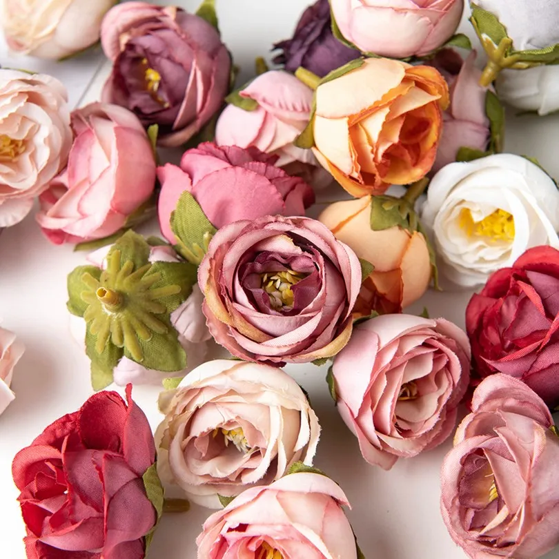 30/50 pçs flores artificiais casamento decoração de casa festival artesanato grinalda diy scrapbook caixa rosas de seda presentes de noiva acessórios baratos