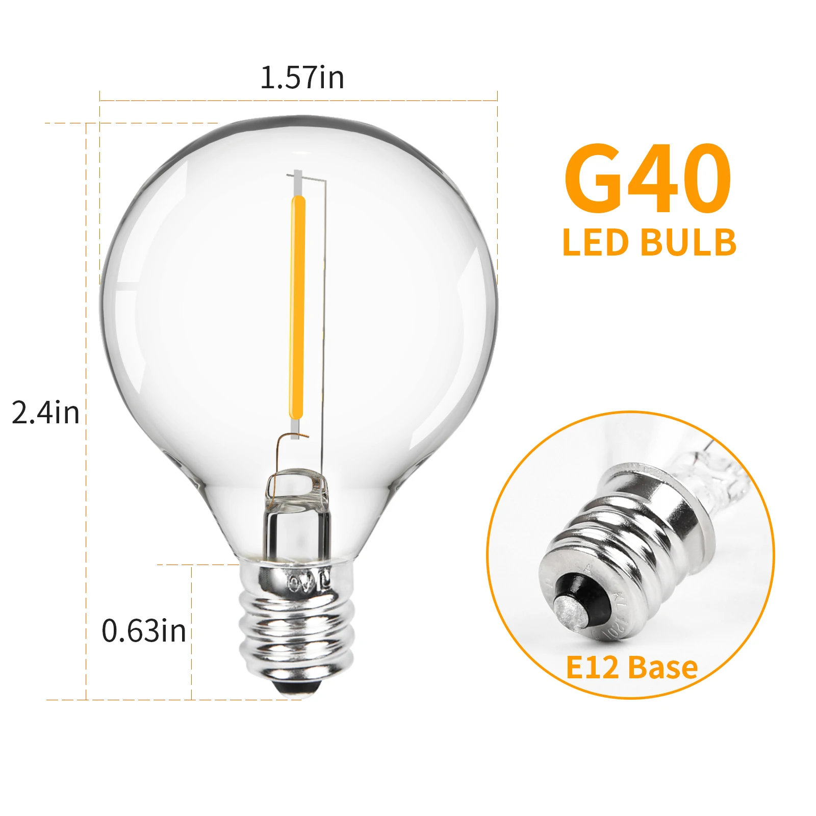 Cadena de bombillas de tungsteno, reemplazo de bombillas de 120V/220V, E12, soporte de Base para decoración de jardín y hogar, G40, 25 unidades