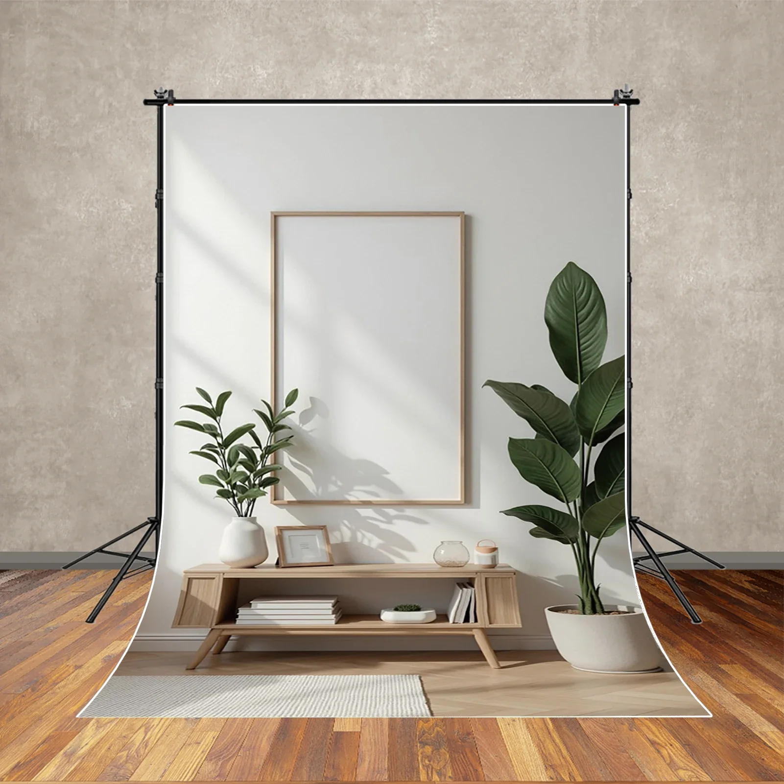 ดวงจันทร์. QG Arch Wall Cabinet ห้องนั่งเล่นพื้นหลังการถ่ายภาพภาพวาดพืชสีเขียวโซฟาฉากหลังตกแต่งบ้านวอลล์เปเปอร์