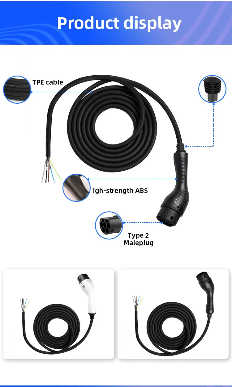 New Type 2 EV Charging Cable for EV 1Phase 32A IEC 621962 Charging Station 5M