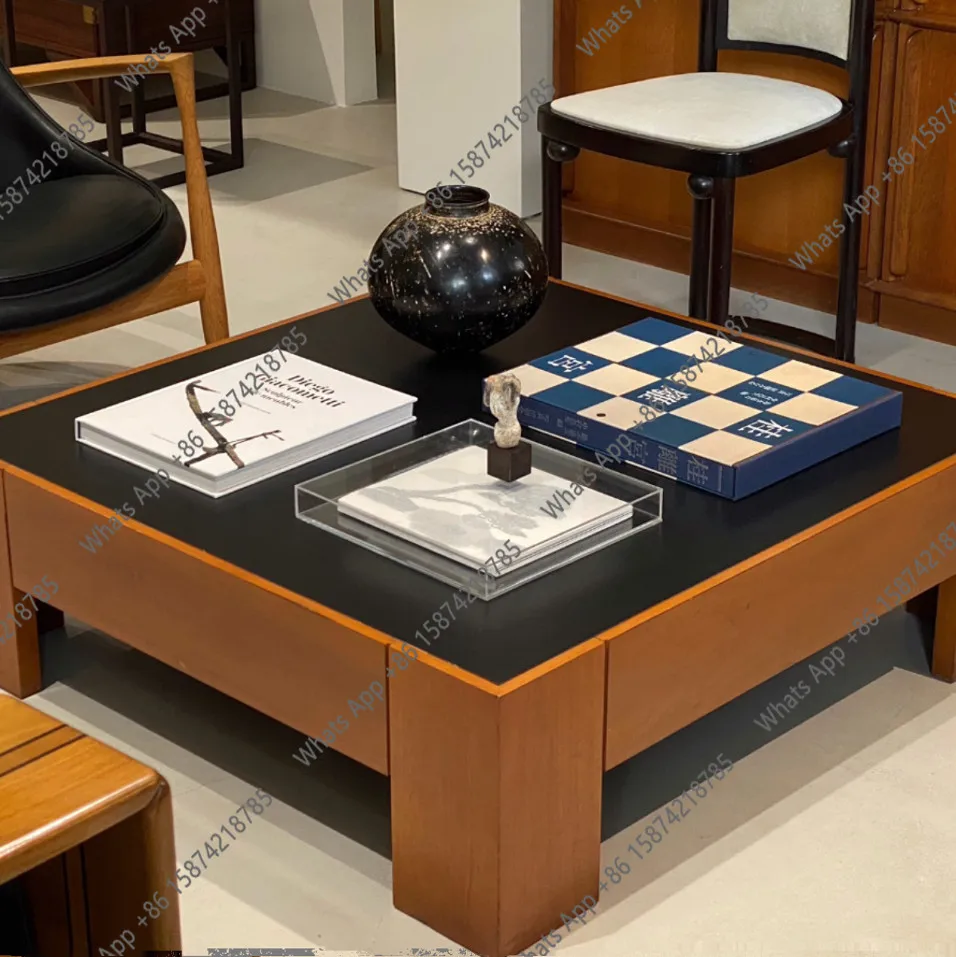 Medieval style cherry solid wood coffee table high-end black slate square retro cherry medieval style coffee table high-end