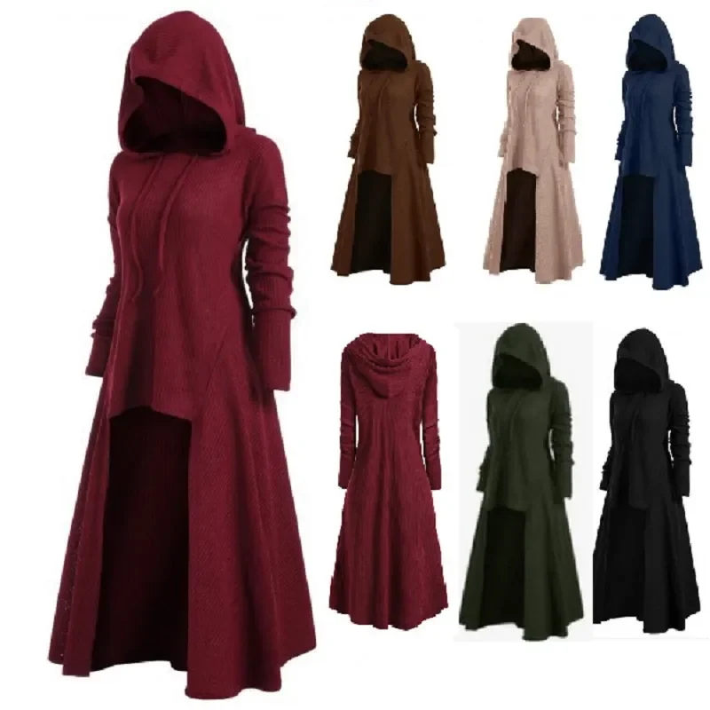 Cosplay Heks Tuniek Capuchon Mantel Ridder Gothic Kostuums Vrouwen Halloween Vakantie Verkleedpartij Fancy Dress Maskerade Bal