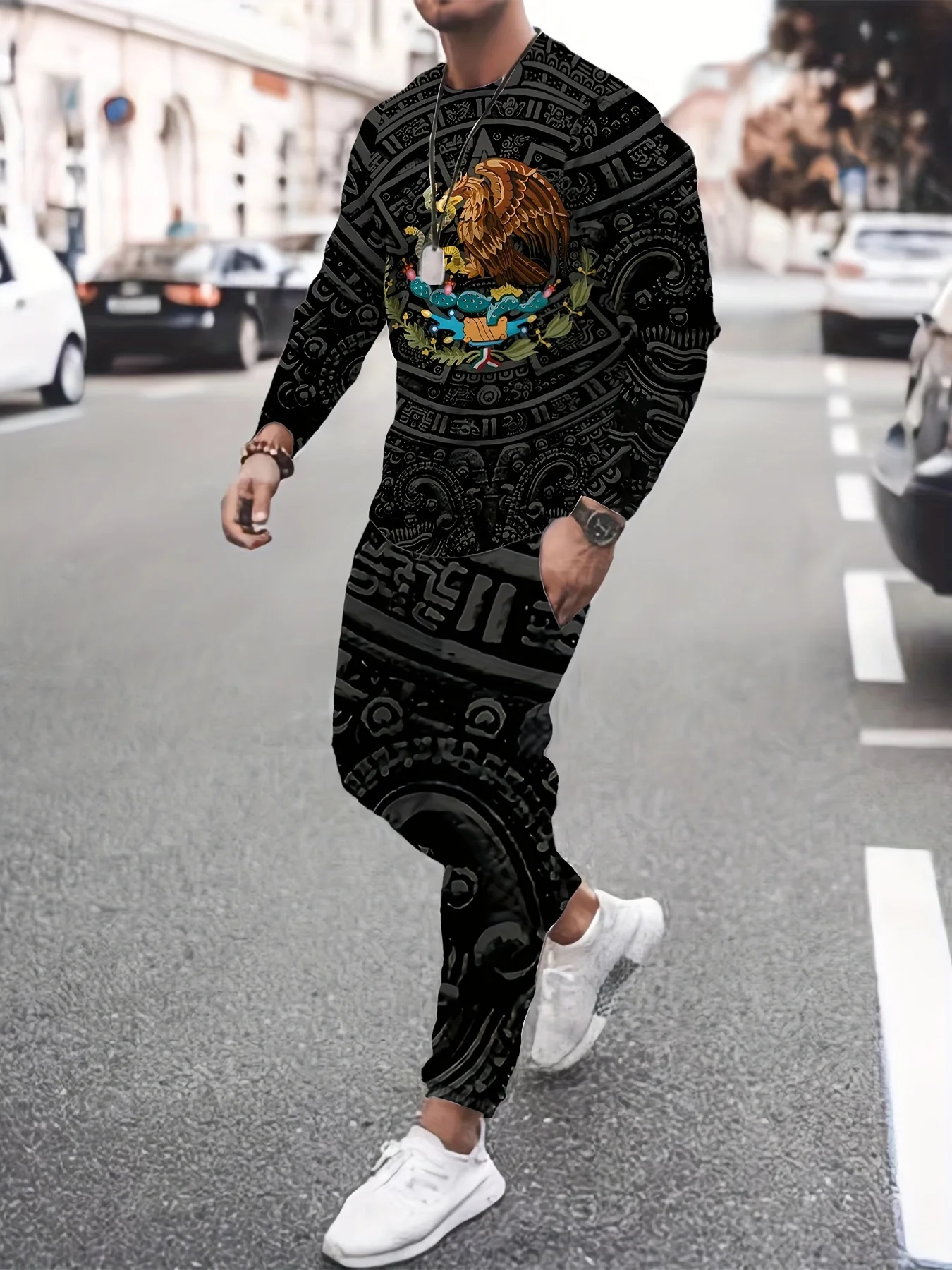 2024 new 3D bear print long-sleeved trousers street wear two-piece suit mens casual fashion trend comfortable suit