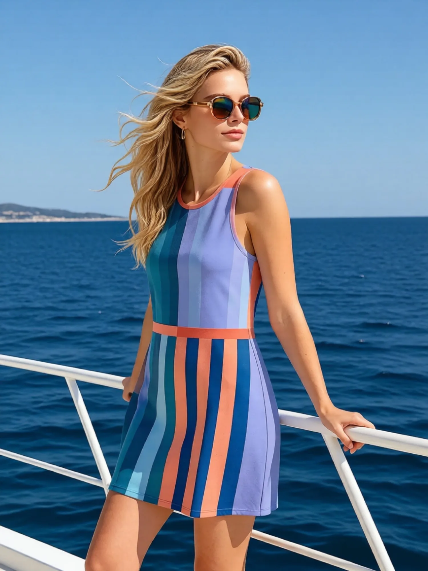 Damen-Minikleid mit Blumenmuster, ärmellos, A-Linie, Rundhalsausschnitt, Sommerkleid für Strand, Resort, Shopping, Spaziergänge und Alltag, charmant – Detail 10