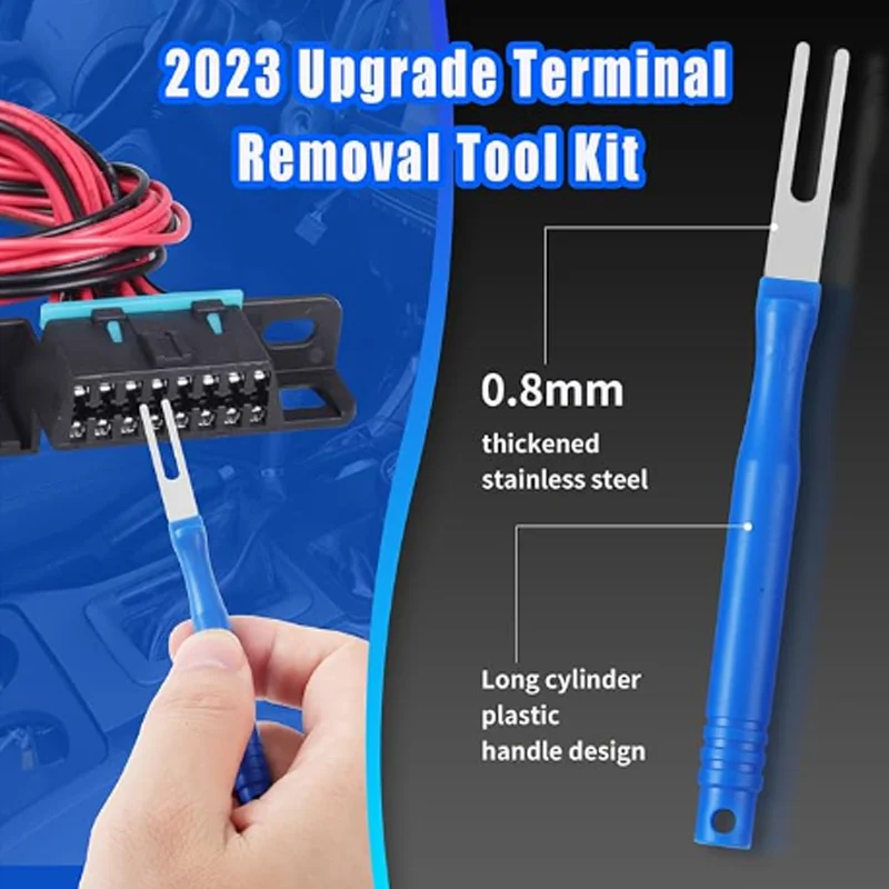 Upgraded terminal disassembly kit, 21Pcs blue wire connector pin release tool, household and automotive terminal release kit