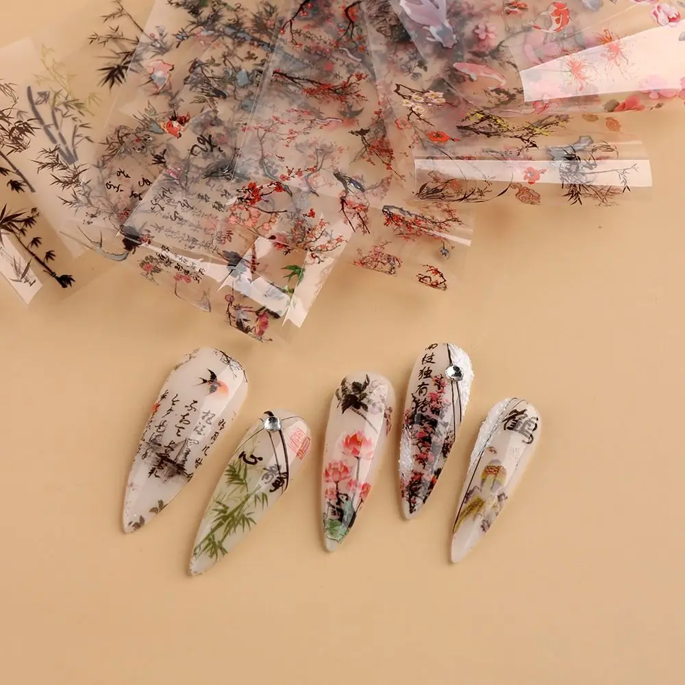 

Artistic Lotus For Nails Ink Painting Chinese Character Nail Decoration Chinese Style sticker Foil Stickers Nail Art Decor