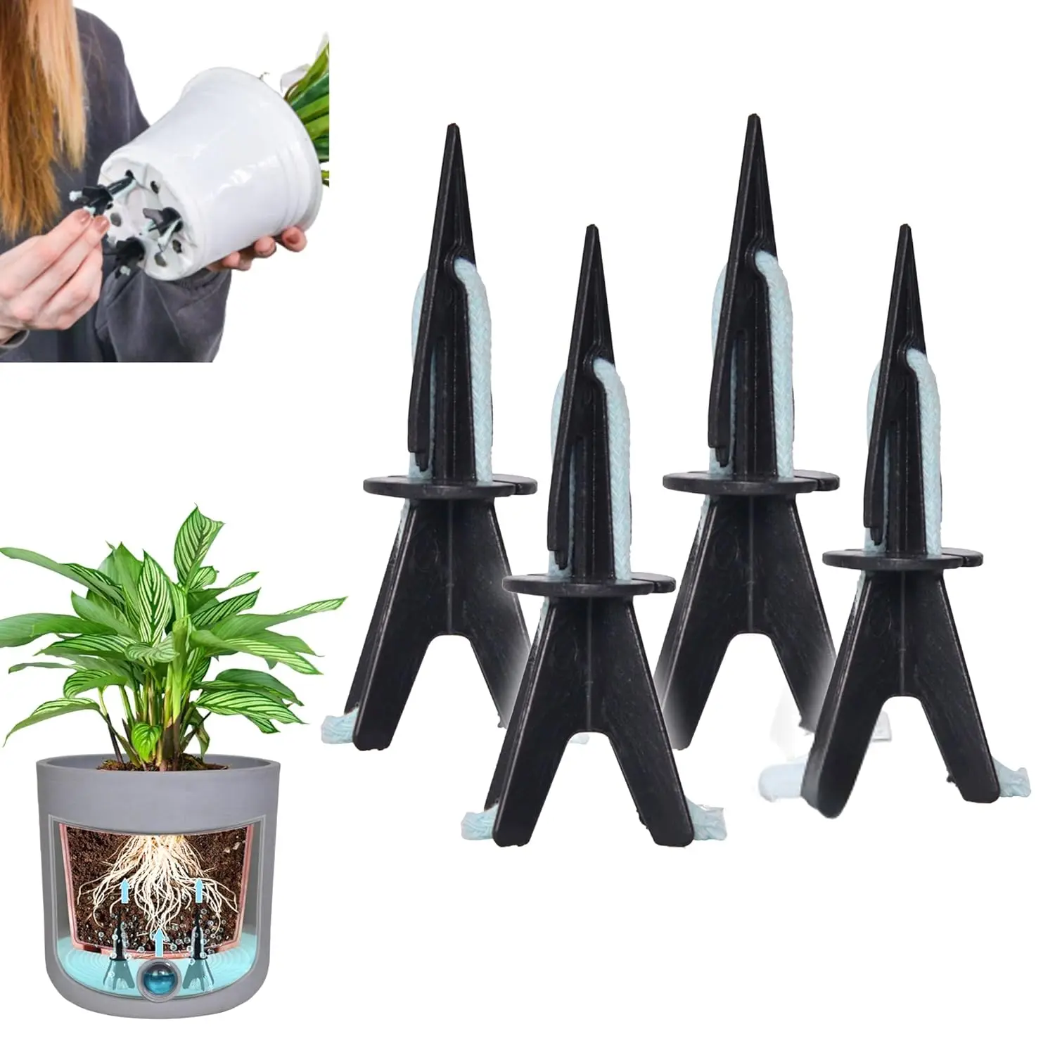 4-Pack Patented Self-Watering Spikes – DIY Plant Watering System for Indoor Plants, Fits Grower Pots, Reuse Containers