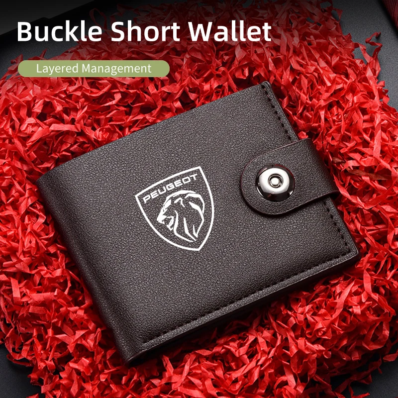سيارة جلدية الرجال المحفظة معرف حامل بطاقة الائتمان مشبك قصيرة محفظة نسائية للعملات المعدنية لبيجو 206 307 308 3008 207 208 407 508 2008 5008 #2