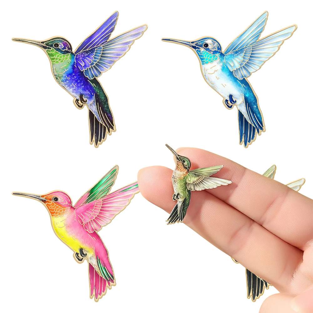 Zinc Alloy Hummingbird Enamel Brooch, Fashion Lapel Pin, Bird Pattern Decorative Badge, Casual Accessory for Bags Clothes