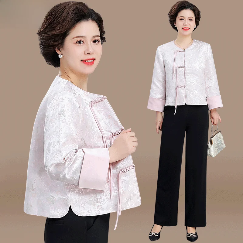 

New Chinese Sle ort Autumn Outerwear Faionable Middle-Aged And ly Women's Spring Autumn National Sle Top