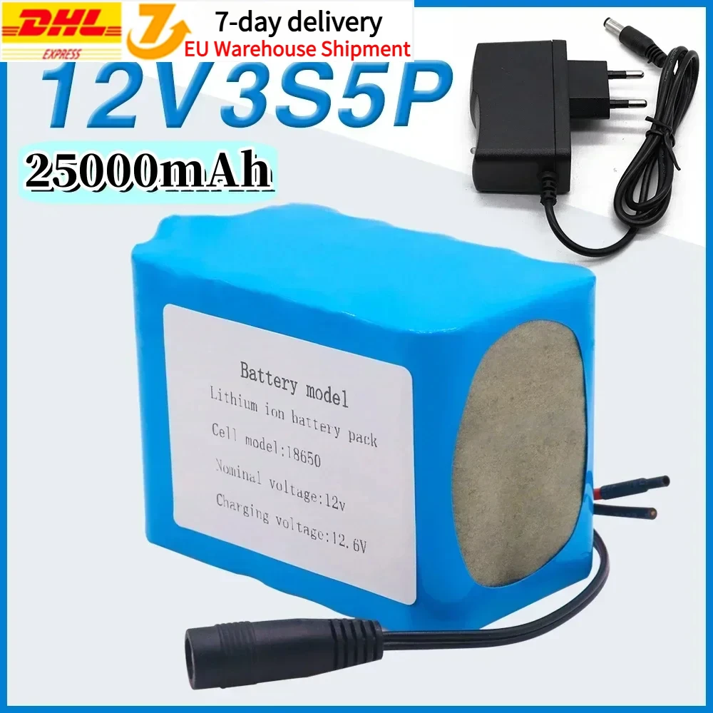 12V 25Ah 18650 lithium battery pack 3S5P  for Sprayer scale Access control toys UPS 12V Power Supply and 12.6V 2A Charger