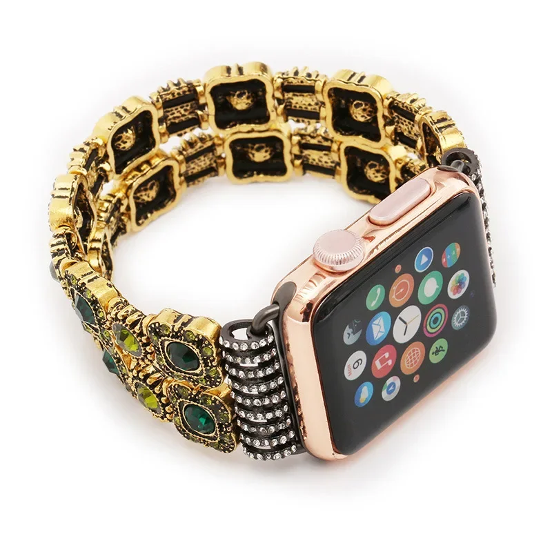 Pasek retro z koralikami kompatybilny z Apple Watch 38 40 41 42 44 45 mm damski pasek IWatch serii SE 9 8 7 6 5 4 3 2 1 ręcznie wykonany gumką