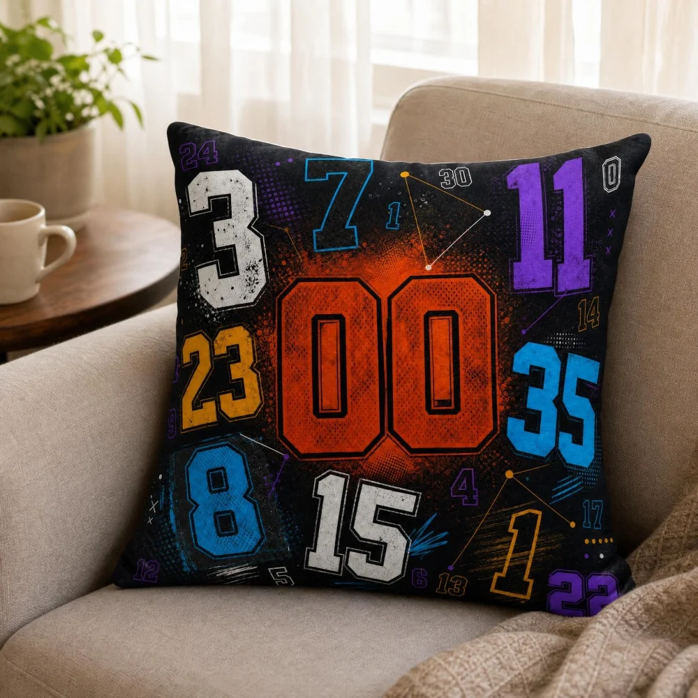 Retro Graffiti Basketball Number Decorative Pillow Soft Skin Friendly Hidden Zipper Square Seat Cushion