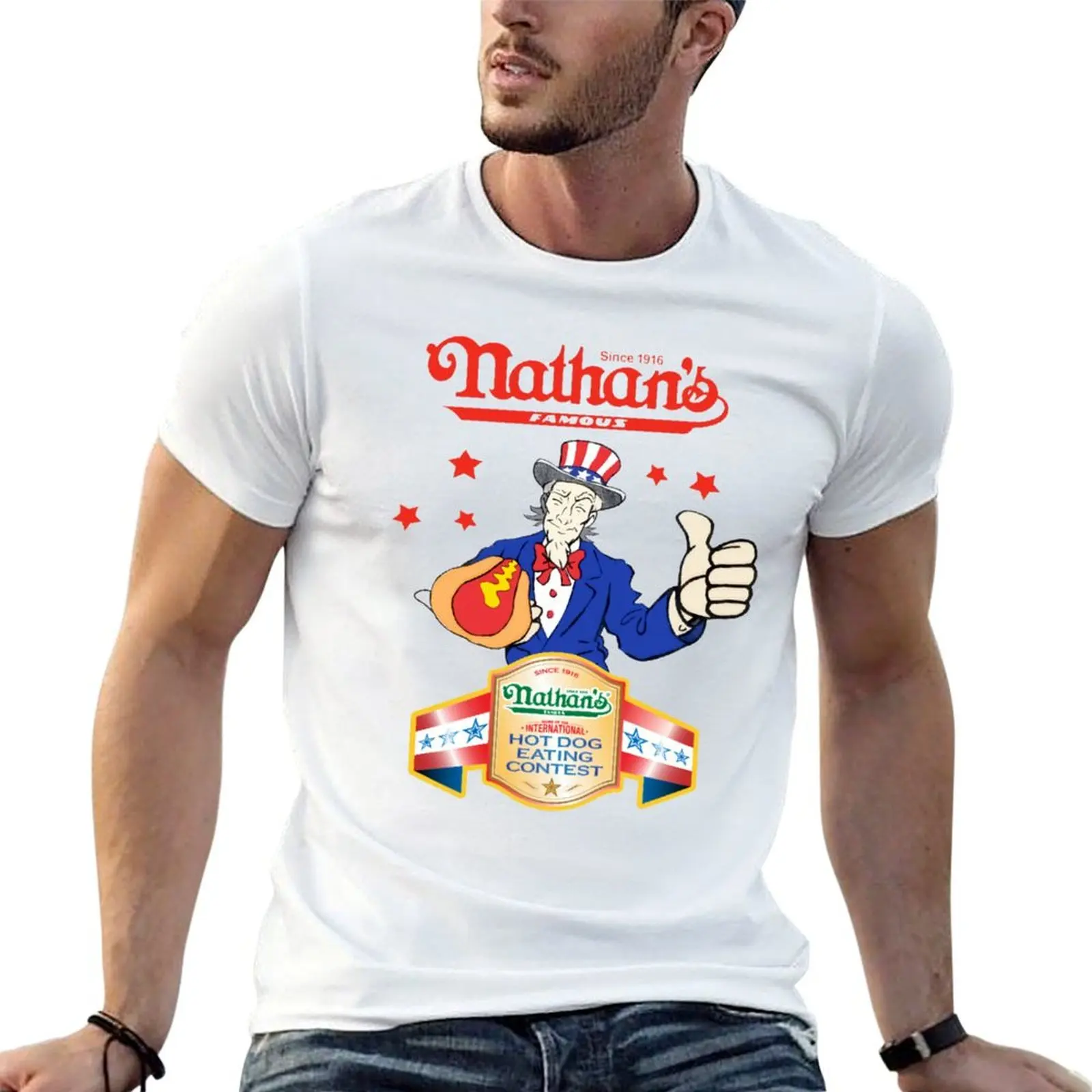 Joey Chestnut Nathans Hot Dog Eating Fourth Of July 2021 T-Shirt Everyday Wear Basic Short Sleeve Top