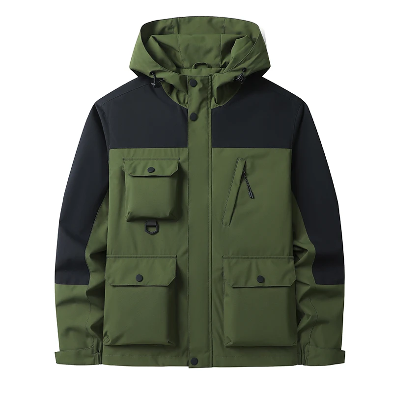 Men Spring Autumn Hooded Jacket Waterproof Windproof Down Jacket Men Patchwork Hiking Mountaineering Suit Outdoor Sport Jacket