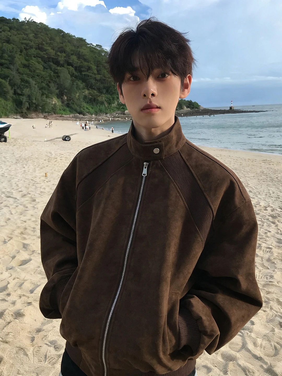 

Мужская кожаная куртка цвета кофе с эффектом потертости, весенне-осенний стиль, воротник-стойка, пэчворк, рабочая одежда, верхняя одежда из американской искусственной кожи