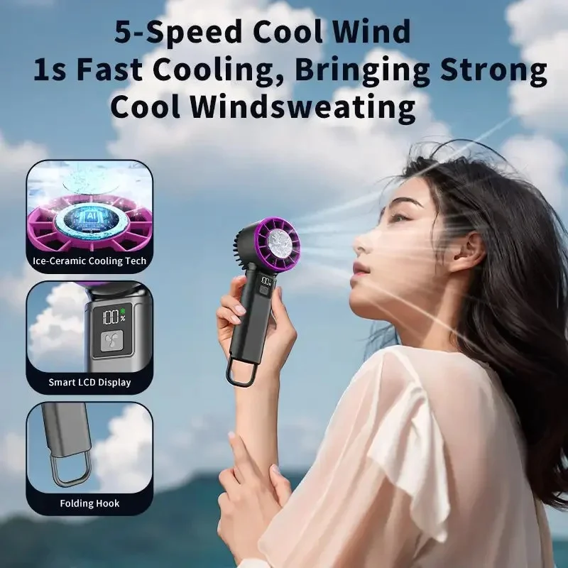 USB充電式扇風機 電動ハンディブレードレスファン 5段階風量調節 冷風扇 ポータブル 屋外 折りたたみ式 ミニ ターボファン