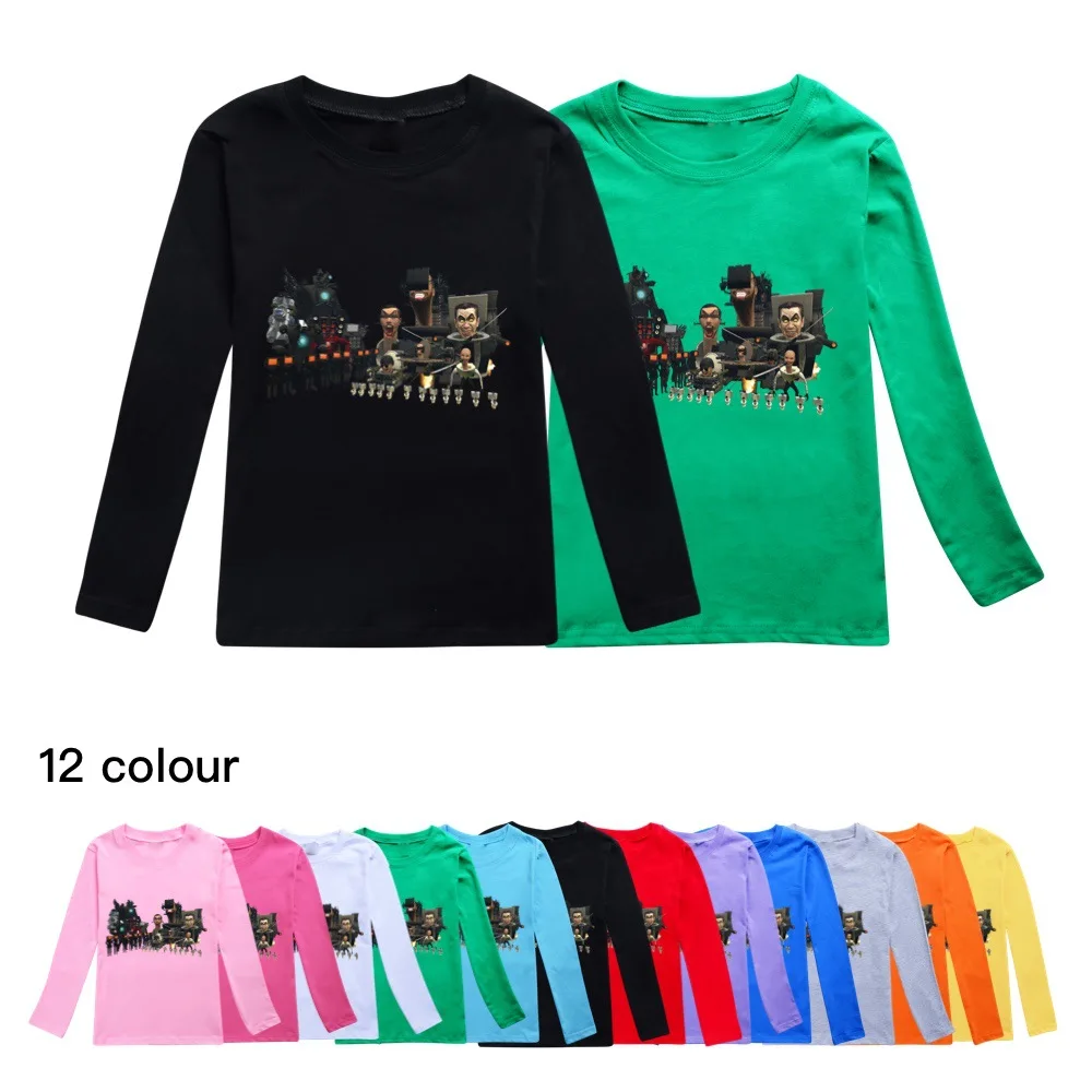 Skibidi Toilet Printed Baby Boys T-shirt 2023 Fashion Autumn Kids Long Sleeve Tees Cotton Cartoon Children Clothes Tops Tshirts