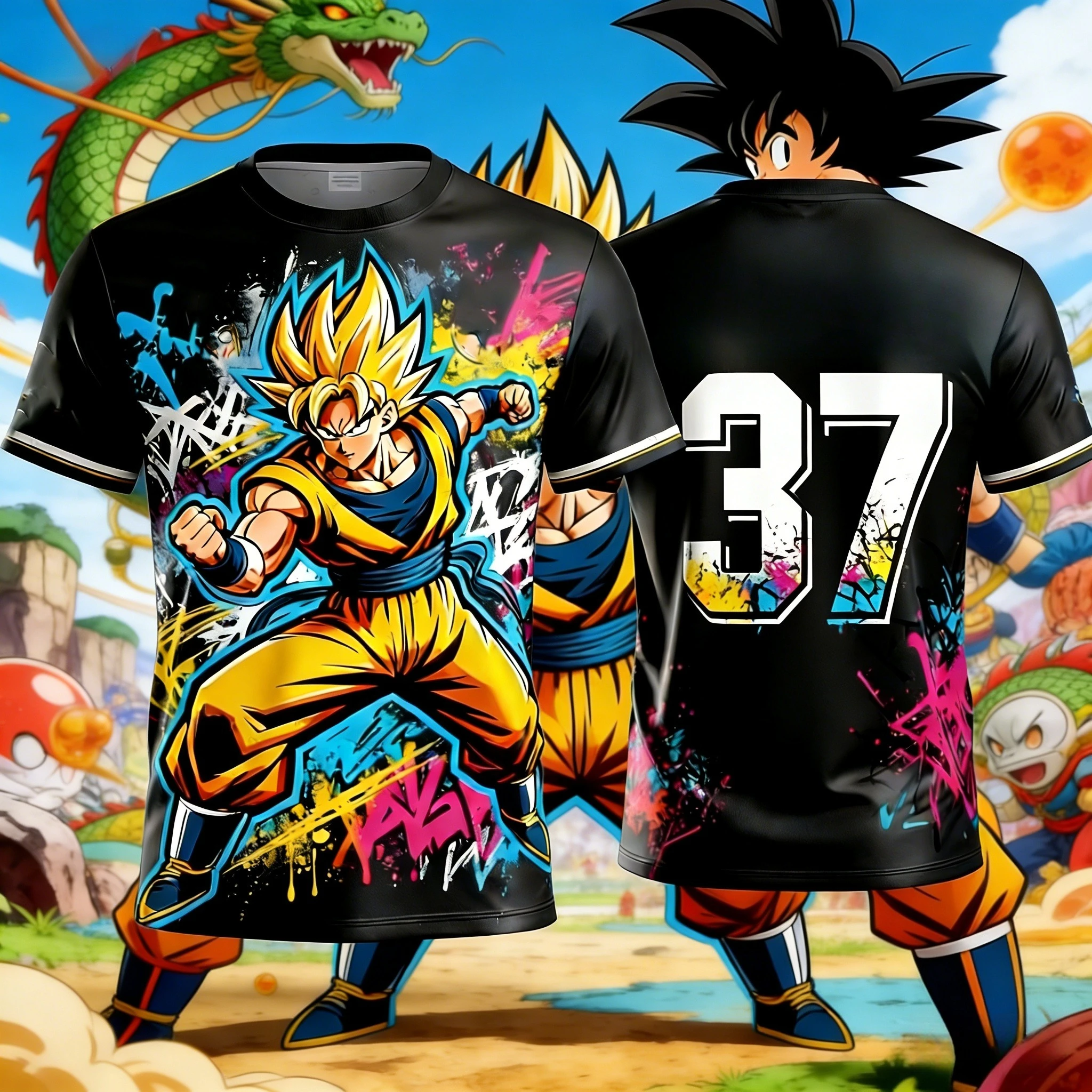 

2026 New Adult Men's Dragon Ball Goku 3D Printed Football Jersey NO.37 38 39 40 T-Shirt Kids Anime T-Shirt Special Unisex Y2k
