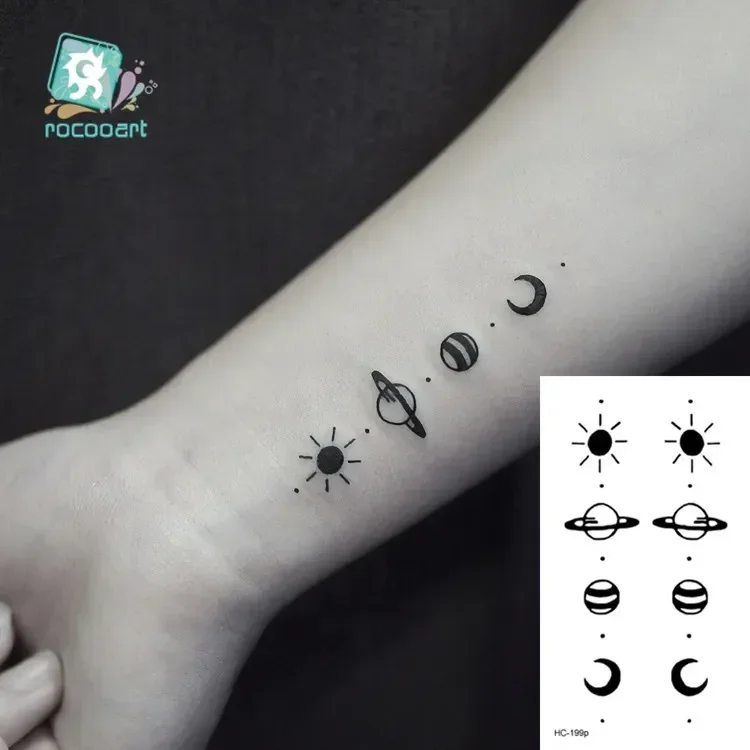 Minimalist Small Sun Moon Planet Tattoo Body Art Waterproof Temporary Fake Tattoo For Man Woman Kid Water Transfer Tattoo