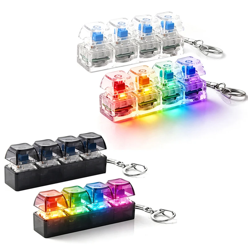 4-Button Fingertip Keyboard Keychain RGB Keycap Fidget Toy with Lights for Stress Relief Decompression Toys Accessories
