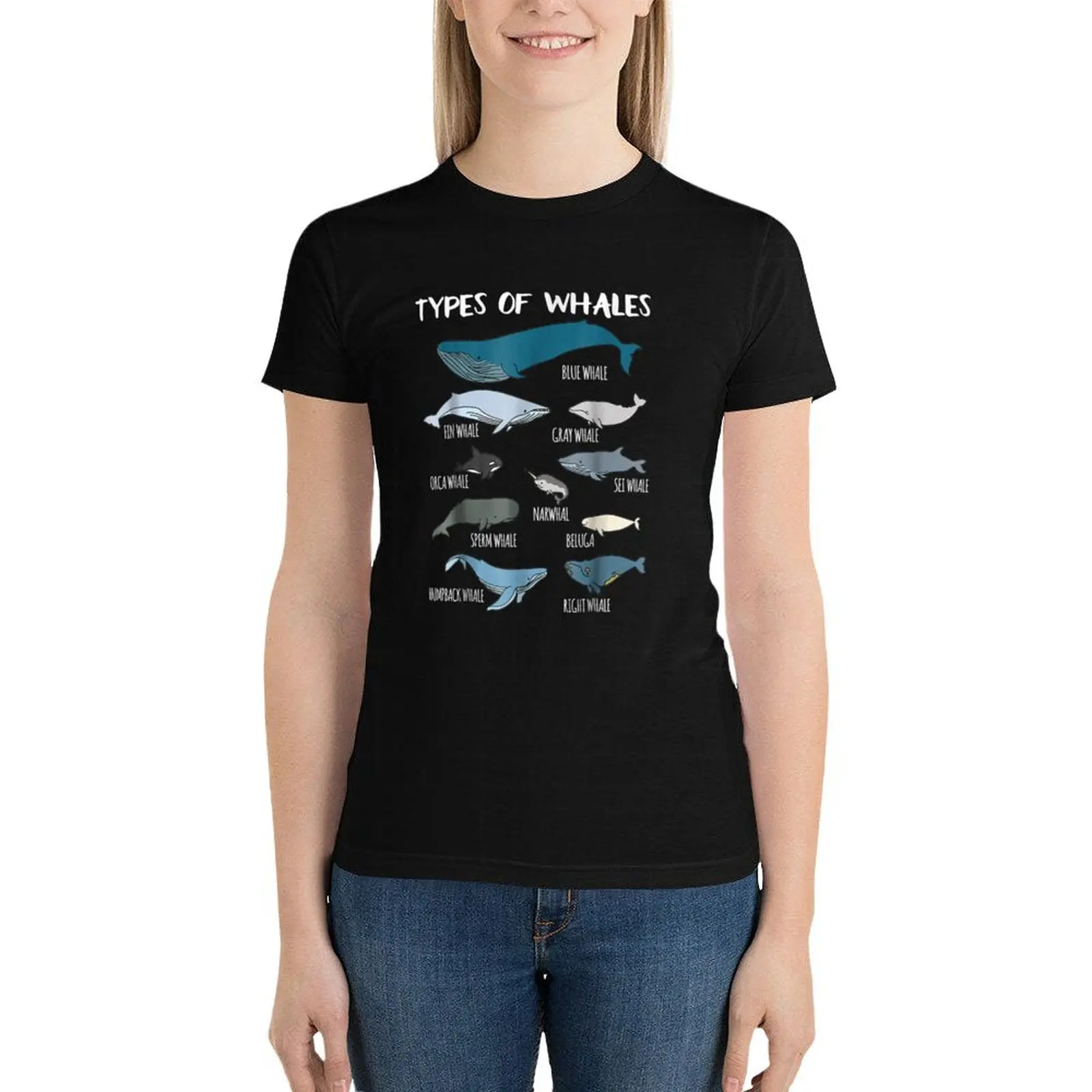 

Types Of Whales Cute Ocean Mammals Guide T-Shirt Female clothing oversized tshirts for Women